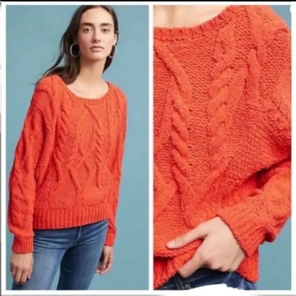 Anthropologie Sleeping On Snow Chunky Cable Knit Chenille Dolman Sweater